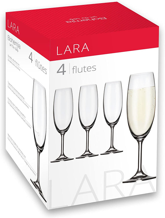 Lara Champagne Flutes, Set of 4, 220ml