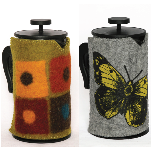 Fibres Of Life Felt French Press Cozy, Hand Printed Assorted Colours/Images