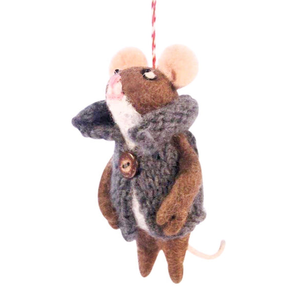 Hamro Felt Ornament, Grey Sweater Mouse