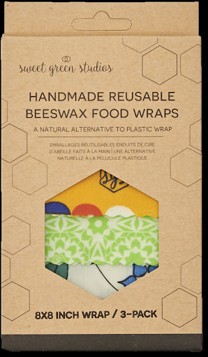 Handmade Reusable Beeswax Food Wraps - 3 Packs (12x12, 10x10, 8x8) Assorted