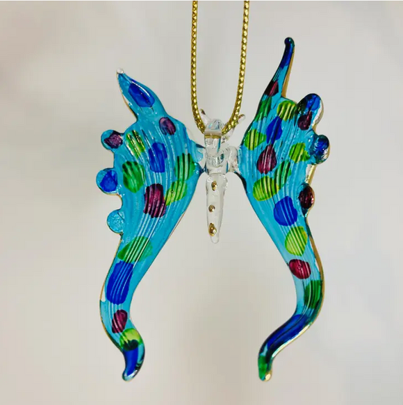 Dandarah Blown Glass Ornament, Butterfly Turquoise