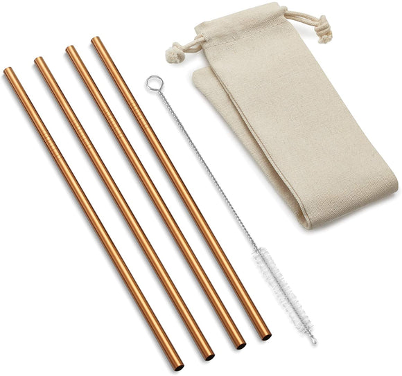 Copper Reusable Drinking Straws Straight, Set of 4 w/Bag 10.5