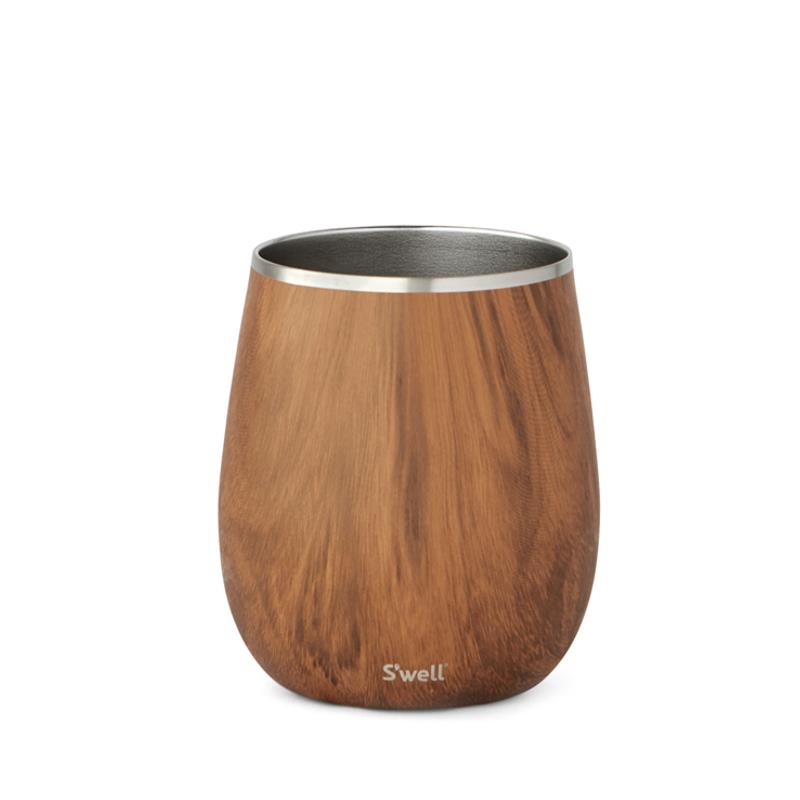 S'well Wood S'well Stainless Steel Wine Tumbler, 9-Ounce, Teakwood