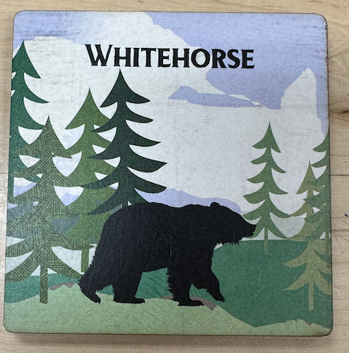 Wooden Coaster, Bear in Forest Caricature - Whitehorse