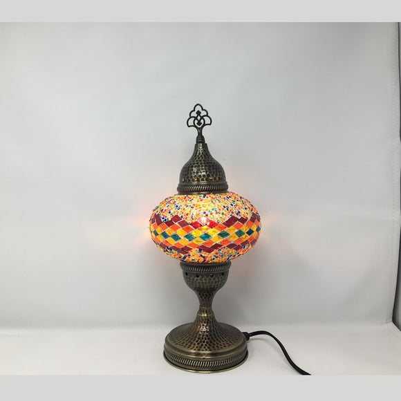 Mosaic Table Lamp w/ Finial - White, with Rainbows Design