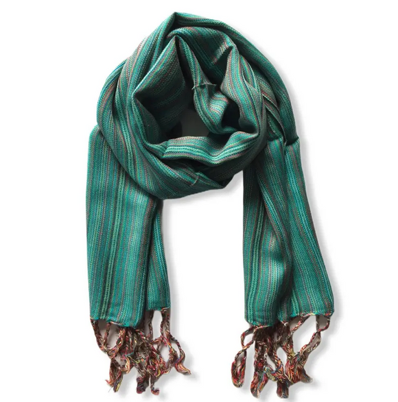 Dandarah Small Striped Handwoven Scarf - Turquoise, Green & Mauve