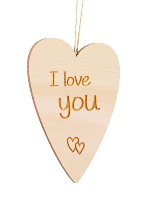 Swiss Pine Heart Message, I Love You 8cm