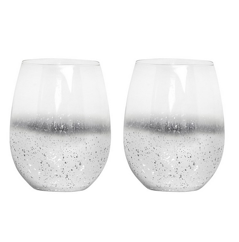 Celebration Stemless Wine Glass Set, 2pc Silver