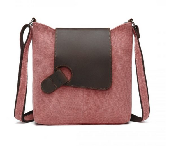 Davan Canvas Shoulder Bag w/ Leather Abstract Flap - Pink