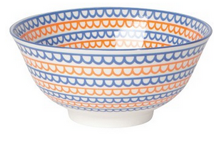 Orange/Blue Scallop Stamped Bowl, 6"
