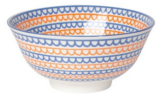 Orange/Blue Scallop Stamped Bowl, 6