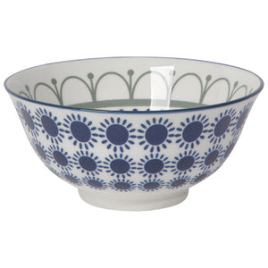 Now Designs Stamped Footed Porcelain Bowl, 6" - Sage & Navy Sun