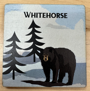 Wooden Coaster, Bear Caricature - Whitehorse
