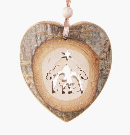 Bark Heart-Shaped Ornament, Nativity