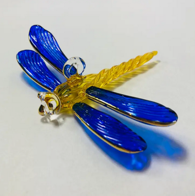 Dandarah Blown Glass Ornament, Blue & Yellow Dragonfly
