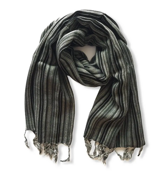 Dandarah Small Striped Handwoven Scarf - Black & Gray