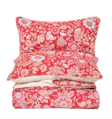 Brunelli Berry Flowered Red Quilt Set, Double/Queen 88x90