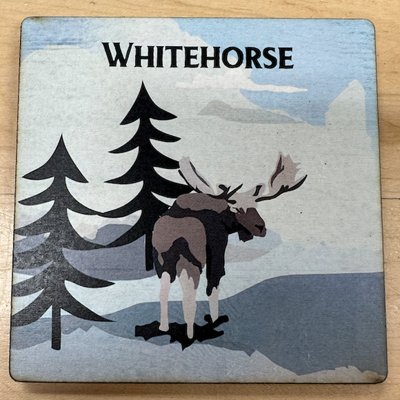 Wooden Coaster, Moose Looking Back Caricature - Whitehorse