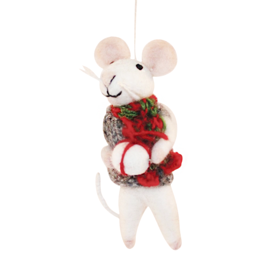 Hamro Felt Ornament, Mouse w/Christmas Scarf