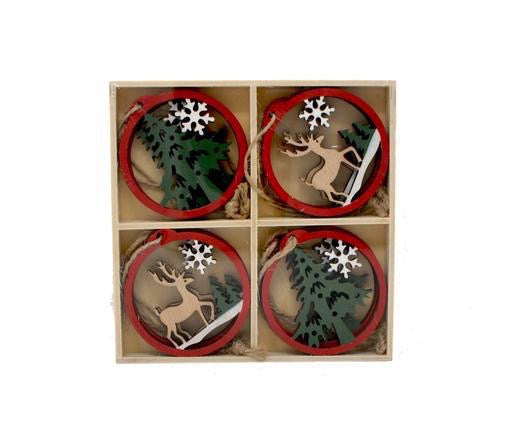 Wooden Deer/Fir Tree Ornaments in Wood Box, 8pc