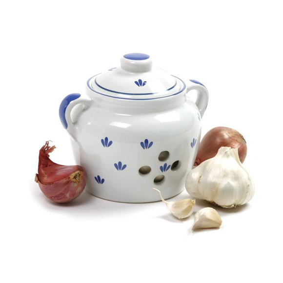 Ceramic Garlic Keeper, White w/Blue Detail 5