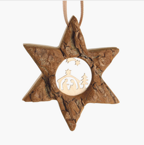 Bark Star-Shaped Ornament, Crib w/Comet