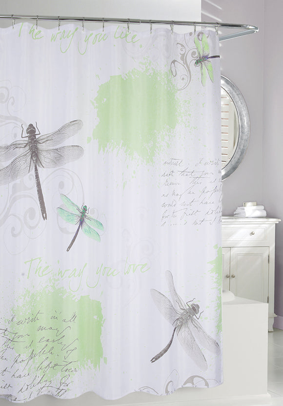 Dragonfly Shower Curtain, Green/Grey, 71x71