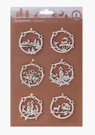 Branch Jewelry, Set of 6 Laser-Cut Wooden Ornament Scenes #3