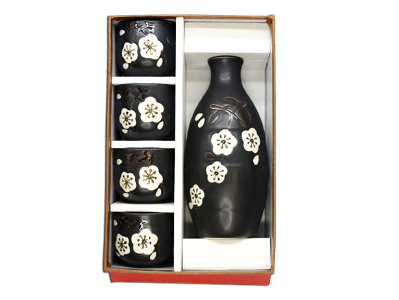 EMF Sake Set, 5pc Black Cherry Blossom