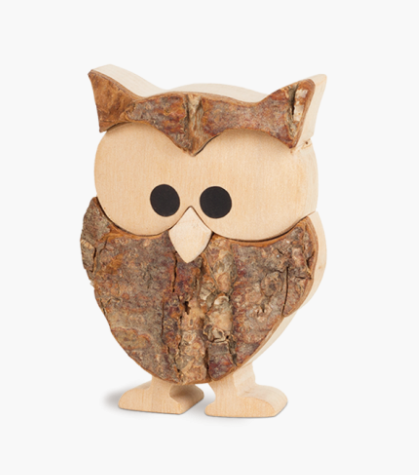 Bark/Hardwood Cartoon Owl, 7.5cm