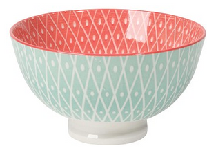 Now Designs Stamped Footed Porcelain Bowl, 4" Blue & Pink Geo