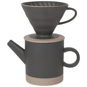 Matte Black Stoneware Pour-Over Coffee Set, 20oz