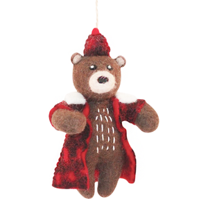 Hamro Felt Ornament, Bear w/Plaid Jacket