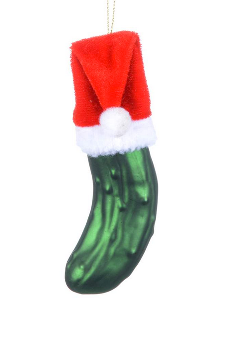 Pickle w/Santa Hat Ornament, 3.5