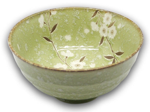 Green Cherry Blossom Japanese Porcelain Bowl, 17cm