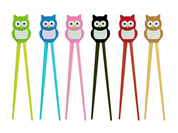 Owl Topped Kids Chopsticks, Assorted Colours