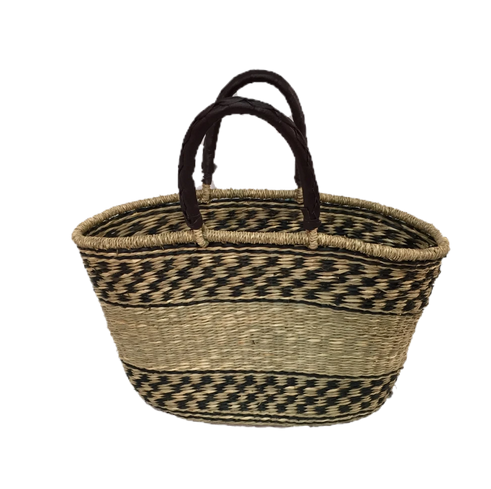 Greener Valley, Seagrass Oval Bag Brown Check w/ Natural Band