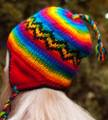 Wool Knitted Sherpa Hat, Adult - Rainbow