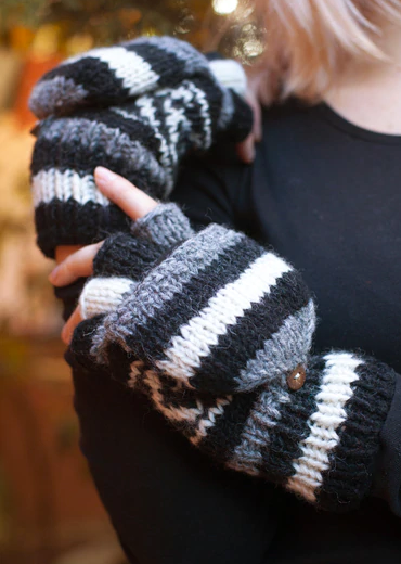 Wool Knitted Mittens / Gloves Combo, Adult - Black