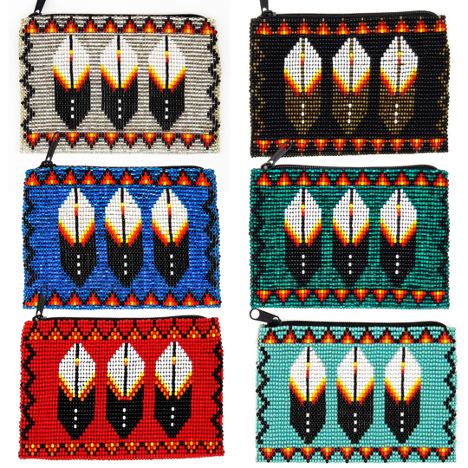 Tribal Roots Beaded Feather Coin Purse, Assorted