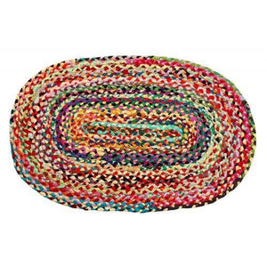 Braided Cotton Oval Floor Mat, Multi Color Bright 24x36"