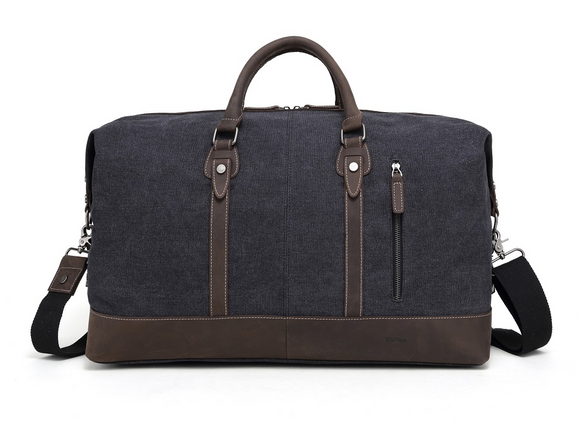 Canvas Duffel Bag with Leather Trim
