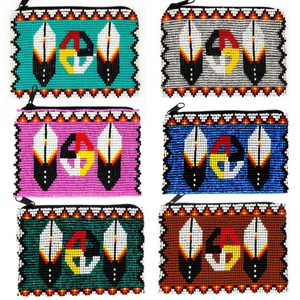 Tribal Roots Beaded Feather & Medicine Wheel Coin Purse, Assorted
