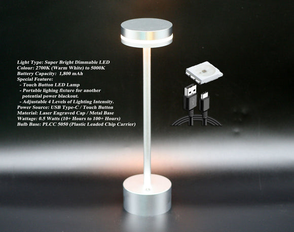 Table Touch LED Lamp – Metallic Silver – USB Chargeable