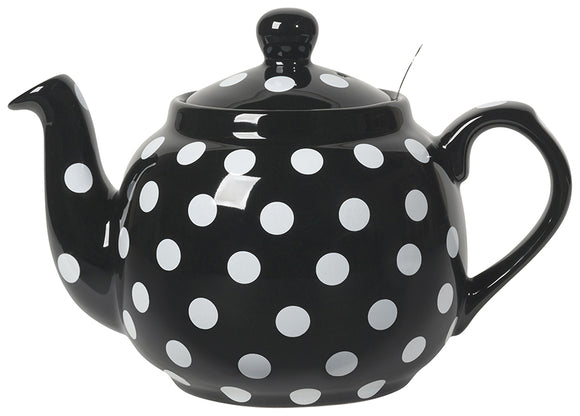 4 Cup Farmhouse Teapot, Black / White Spots