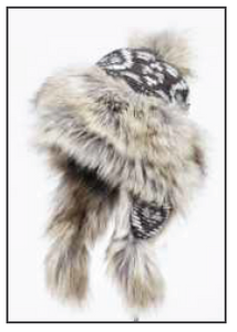 RMO Grey Fur Trimmed Wool Hat w/ Pom, Ear Flaps & White Detail