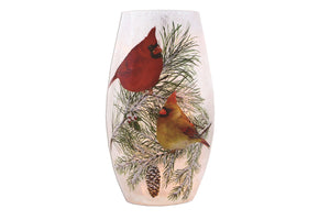 Christmas Cardinals Rectangular Pre-Lit Vase, 7.9"H