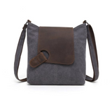 Davan Canvas Shoulder Bag w/ Leather Abstract Flap