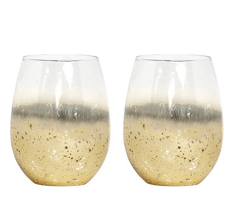 Celebration Stemless Wine Glass Set, 2pc Gold