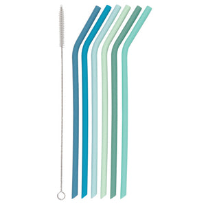 Silicone Straws - "Marina" Colours Set/6 w/Brush